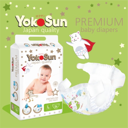 Подгузники YokoSun  Premium L (9-13 кг) 54 шт