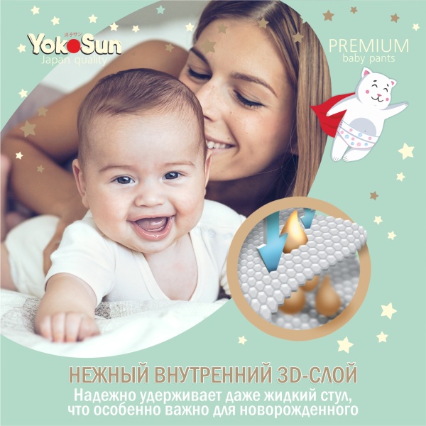 Подгузники-Трусики YokoSun  Premium M (6-10 кг) 56 шт