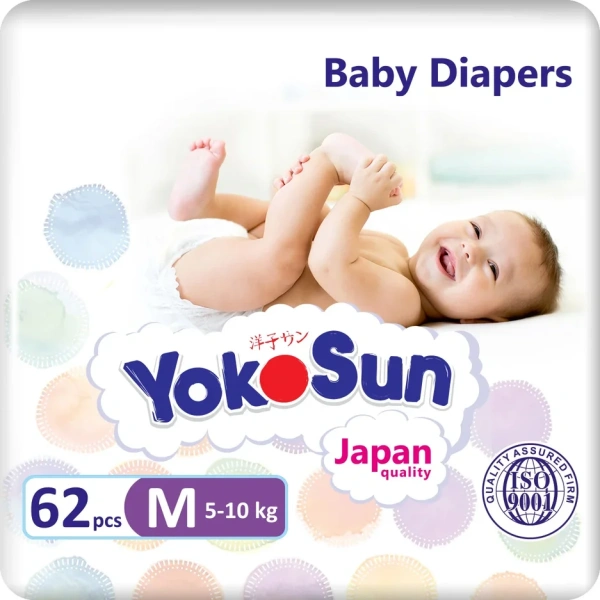 Подгузники YokoSun на липучках, размер М (5-10 кг), 62 шт.