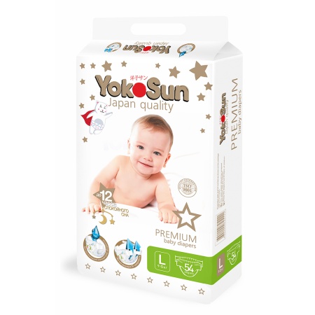Подгузники YokoSun  Premium L (9-13 кг) 54 шт
