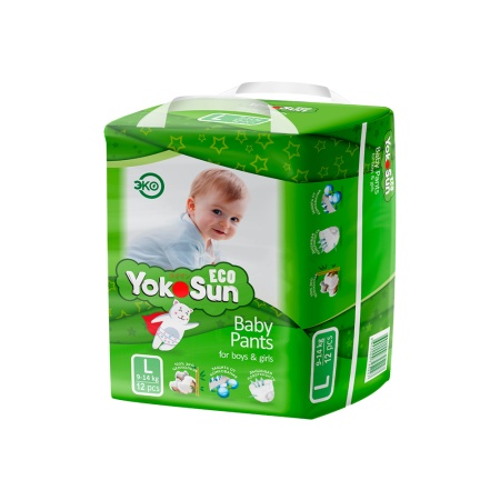 Детские подгузники-трусики YokoSun Eco размер L (9-14 кг), 12 шт