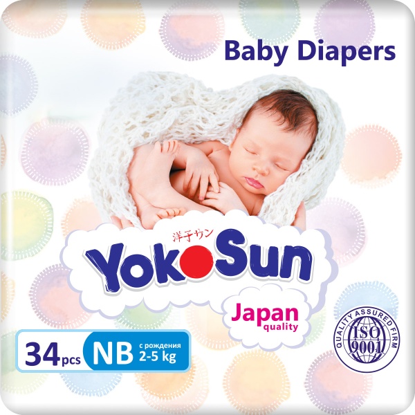 Подгузники YokoSun на липучках, размер NB (2-5 кг), 34 шт.