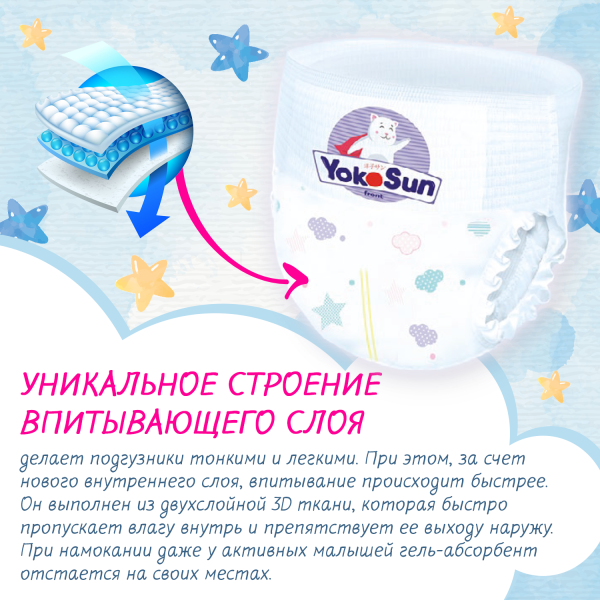 Подгузники-трусики YokoSun, размер M (6-10 кг), 58 шт.