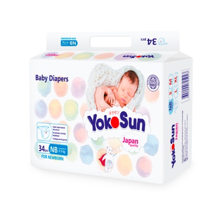 Подгузники YokoSun на липучках, размер NB (2-5 кг), 34 шт.