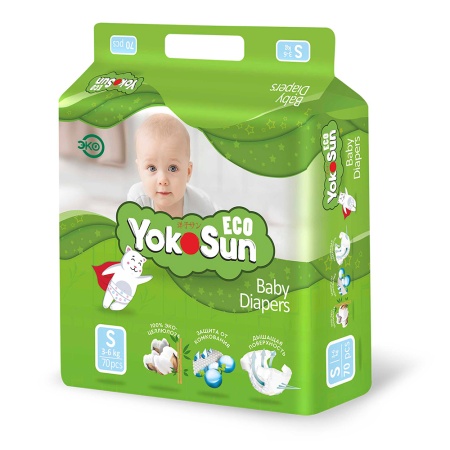 Детские подгузники YokoSun Eco размер S (3- 6 кг), 70 шт