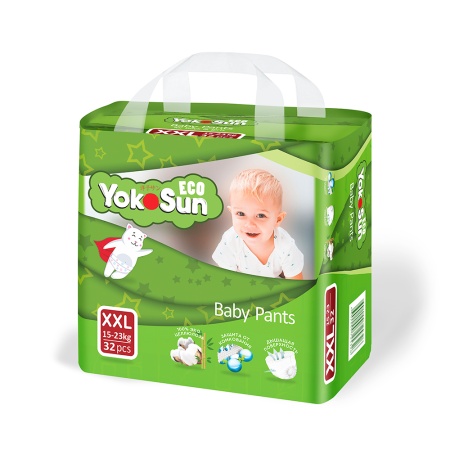 Детские подгузники-трусики YokoSun Eco размер XXL (15-23 кг), 32 шт
