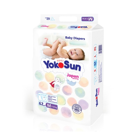 Подгузники YokoSun на липучках, размер М (5-10 кг), 62 шт.