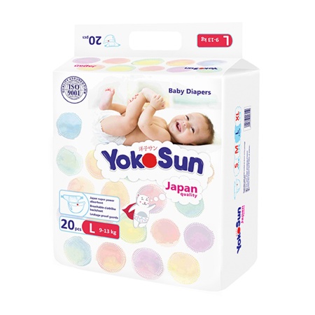 Подгузники YokoSun на липучках L (9-13 кг) 20 шт