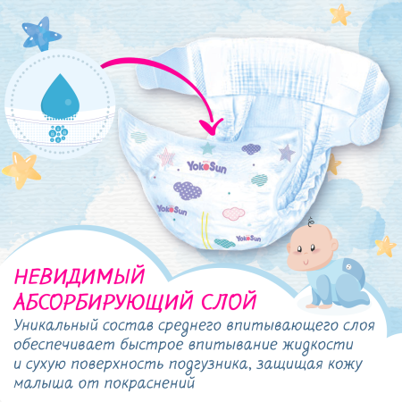 Подгузники YokoSun на липучках M (5-10 кг) 22 шт