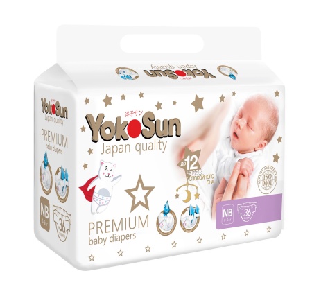 Подгузники YokoSun  Premium NB (0-5 кг) 36 шт