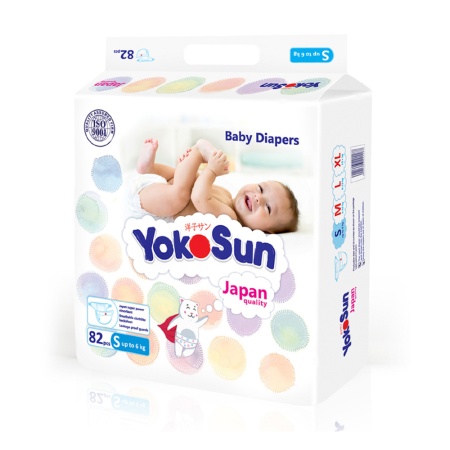 Подгузники YokoSun на липучках, размер S (до 6 кг), 82 шт.